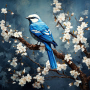 Vogel auf Ast mit Blumen