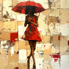 Frau mit rotem Regenschirm