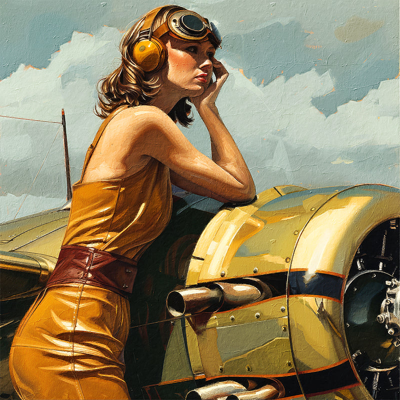 Frau mit Retro-Flugzeug