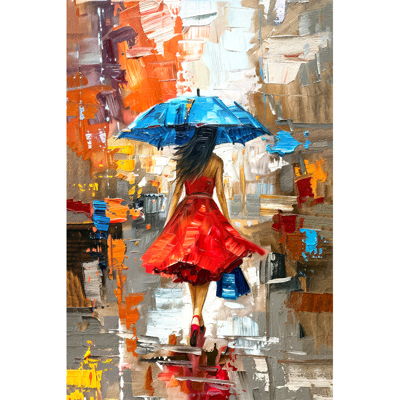 Gemälde Frau mit Regenschirm