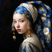 Frau im Schal mit Delfter Blau