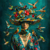 Frau und Vögel