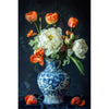 Blaue Vase mit Tulpen