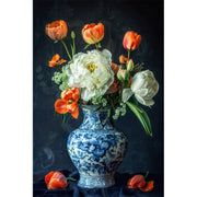 Blaue Vase mit Tulpen