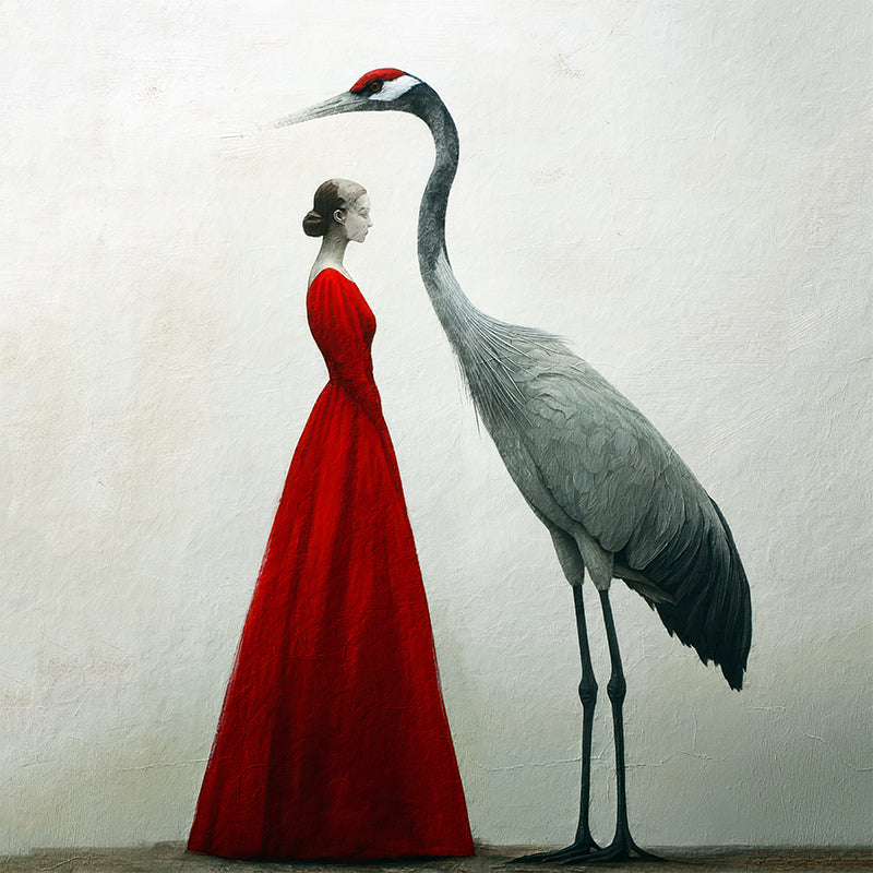 Frau mit Kranich-Kunst