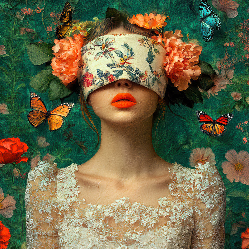 Frau mit Blumen über den Augen
