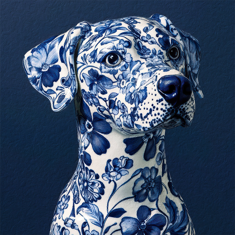 Hund in Delfter Blau