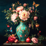 Türkisfarbene Vase mit Blumen