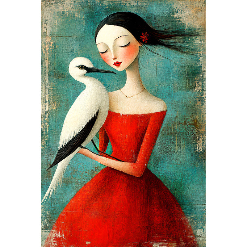 Gemälde Frau mit Vogel IV