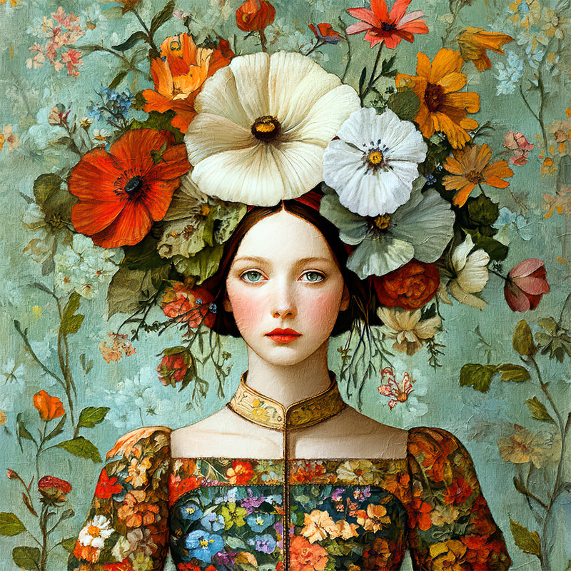 Frau mit Vintage-Blumen