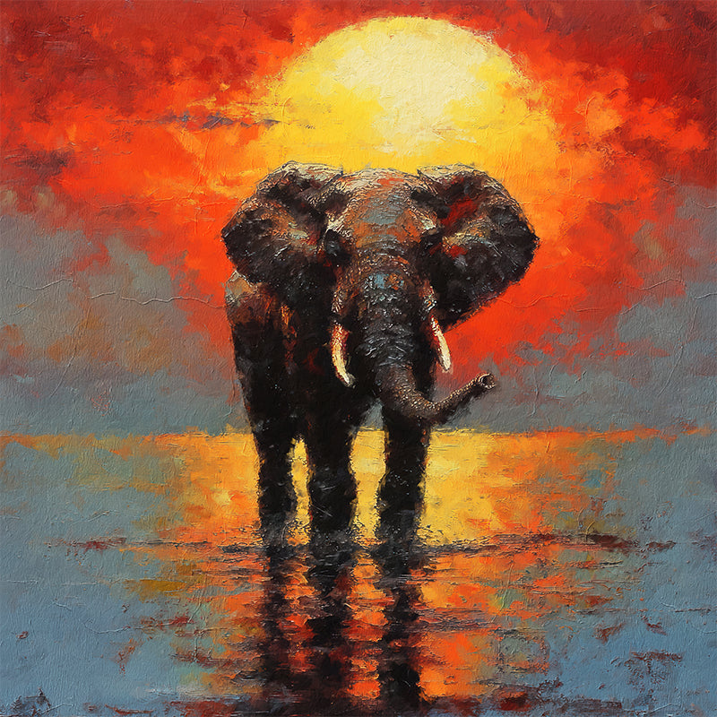 Elefanten bei Sonnenuntergang