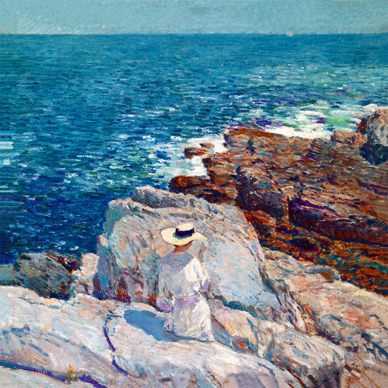 Frau an der felsigen Küste – Frederick Childe Hassam