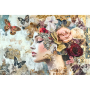 Frau, Schmetterlinge & Blumen