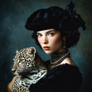 Porträt einer Frau mit Leopard