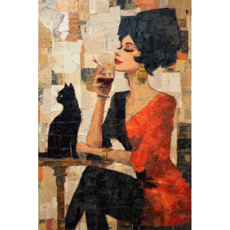 Frau mit schwarzer Katze