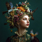 Frau - Vögel - Blumen