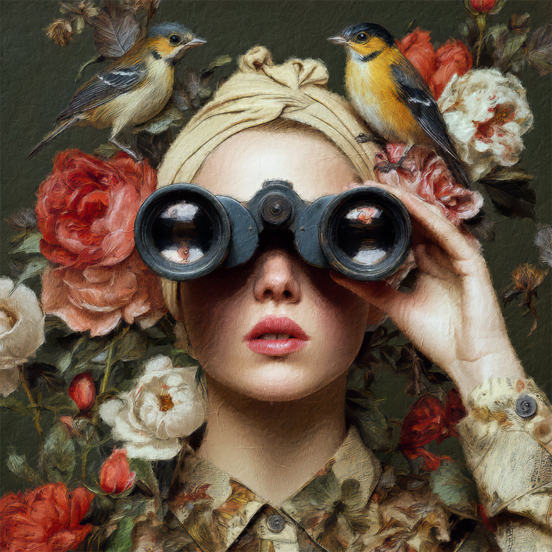 Frau mit Fernglas