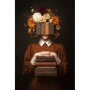Frau mit Büchern und Blumen