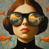 Frau mit Taucherbrille und Fischen