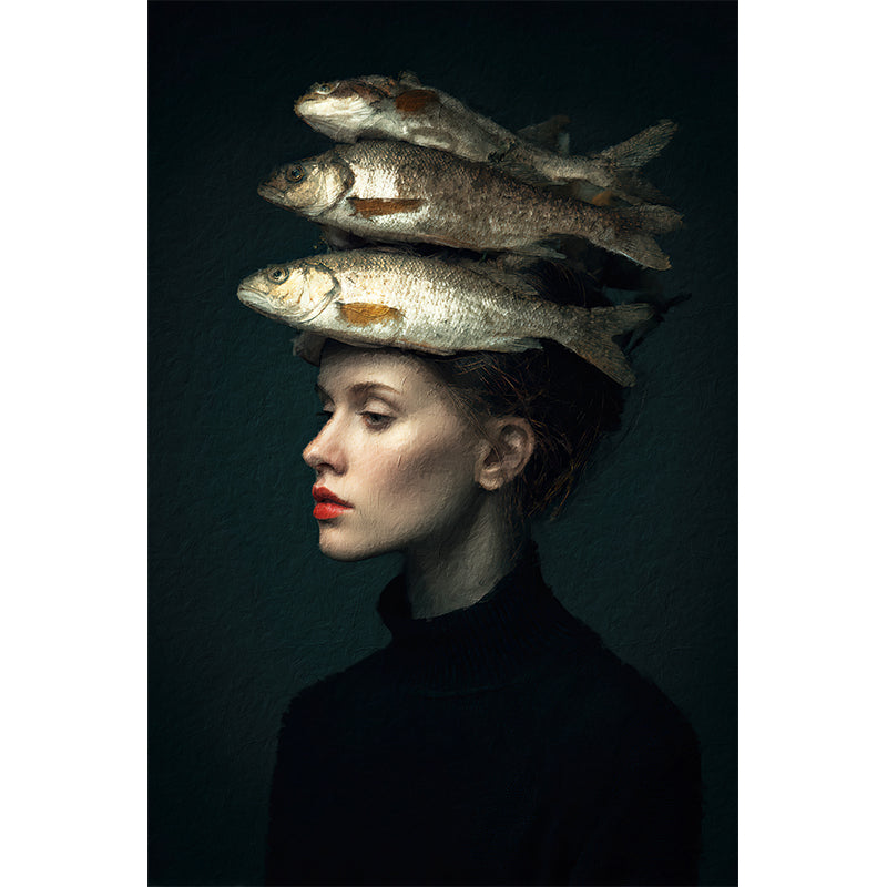 Surreales Porträt Frau Fisch