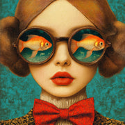 Frau mit Taucherbrille und Fischen II