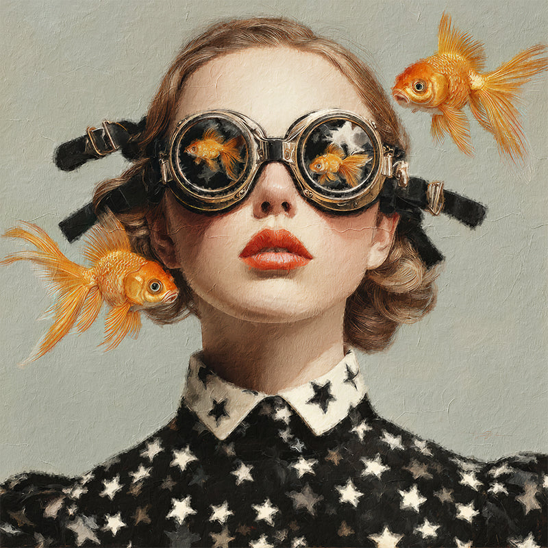 Frau mit Taucherbrille und Fischen III