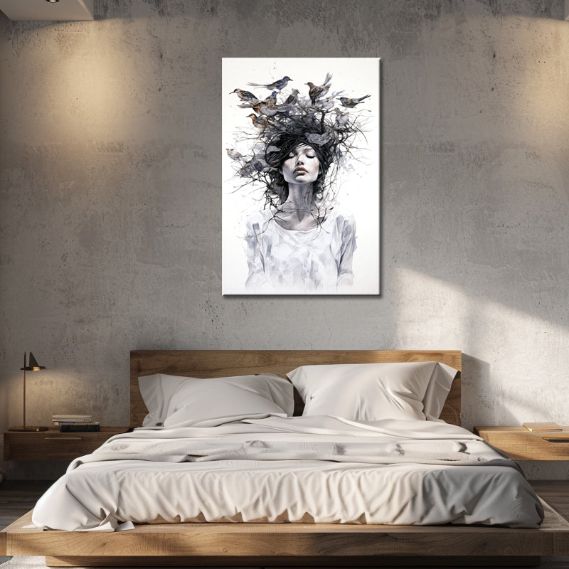 Frau mit Vögeln Kunst