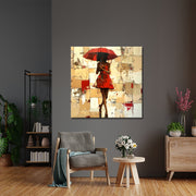 Frau mit rotem Regenschirm