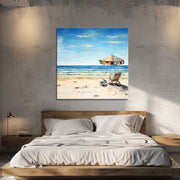 Strandkorb und Sonnenschirm