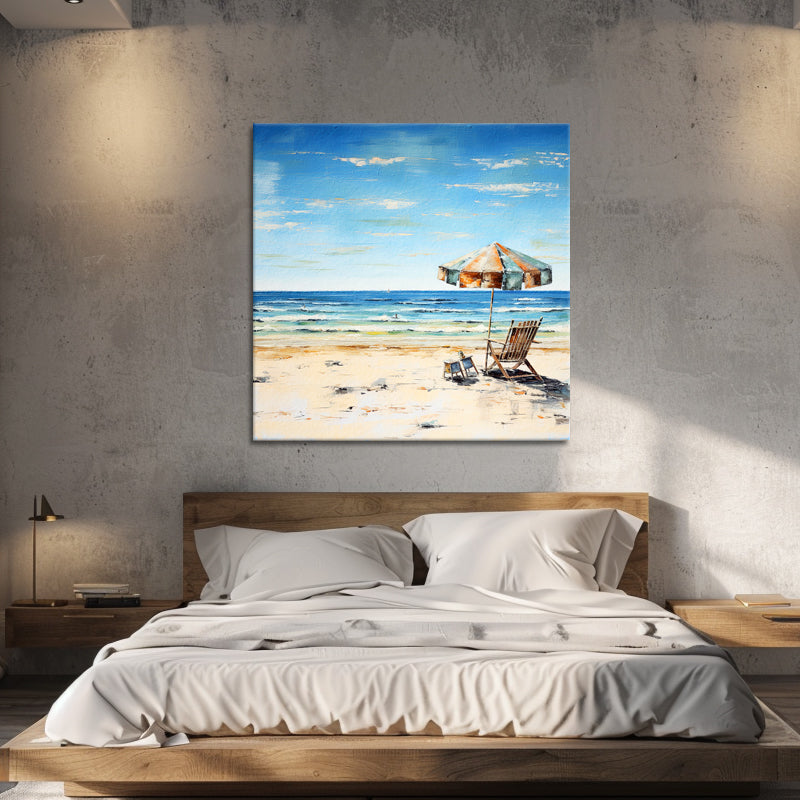 Strandkorb und Sonnenschirm