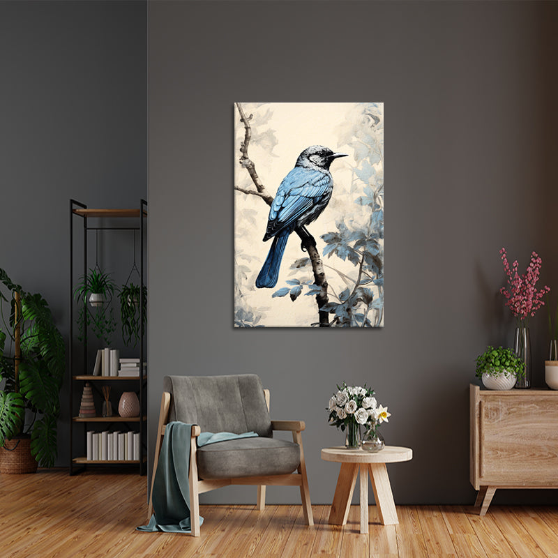 Blauer Vogel auf einem Ast