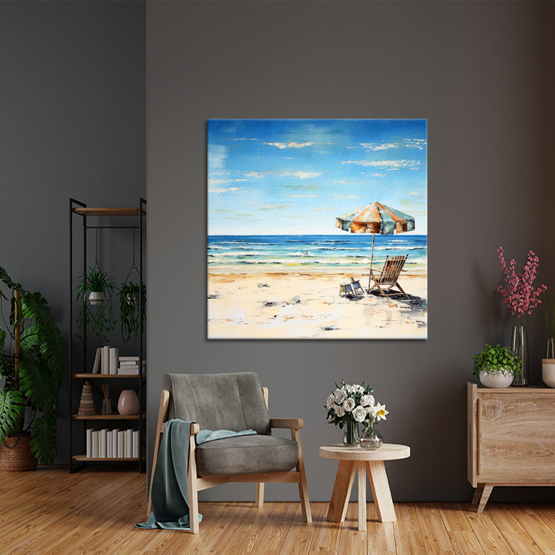 Strandkorb und Sonnenschirm