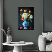 Blaue Vase mit Tulpen