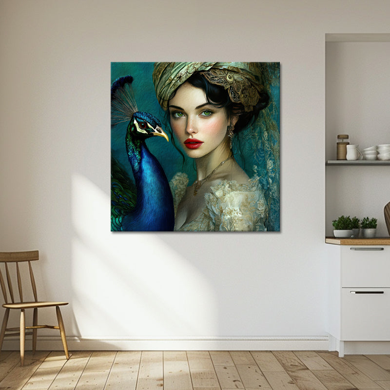 Gemälde Frau mit Pfau