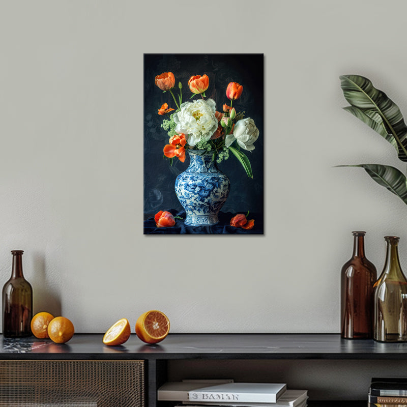Blaue Vase mit Tulpen