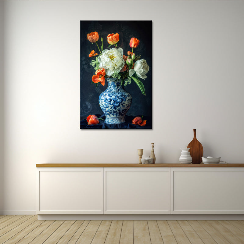 Blaue Vase mit Tulpen