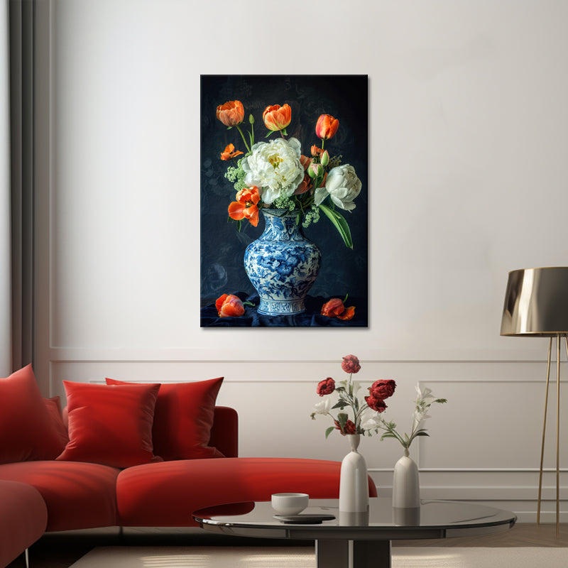 Blaue Vase mit Tulpen