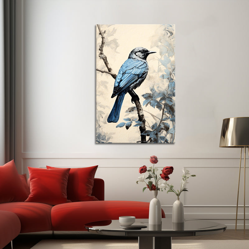 Blauer Vogel auf einem Ast