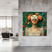 Frau mit Blumen über den Augen