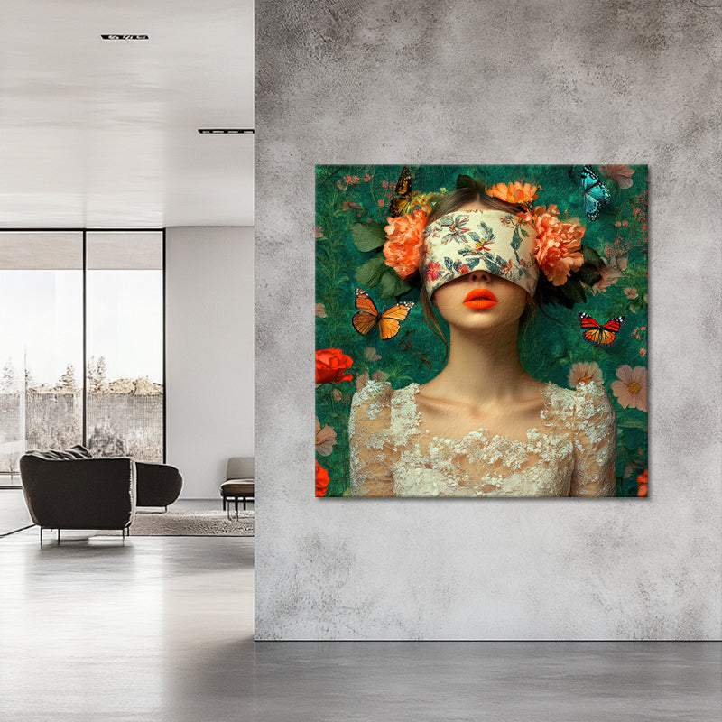 Frau mit Blumen über den Augen