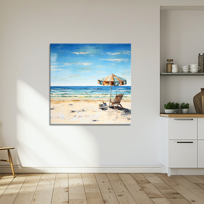Strandkorb und Sonnenschirm
