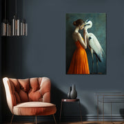 Frau mit Reiher Kunst