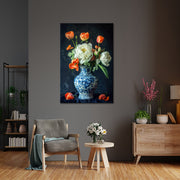 Blaue Vase mit Tulpen