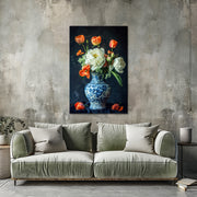 Blaue Vase mit Tulpen