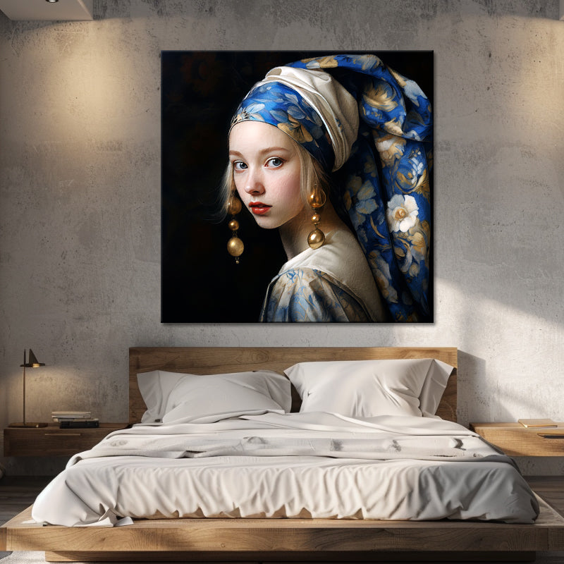 Frau im Schal mit Delfter Blau