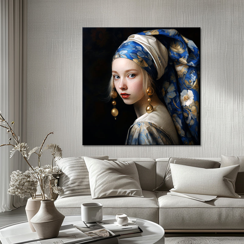 Frau im Schal mit Delfter Blau
