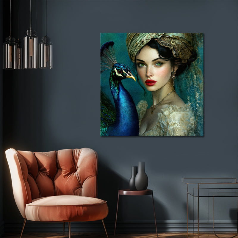 Gemälde Frau mit Pfau