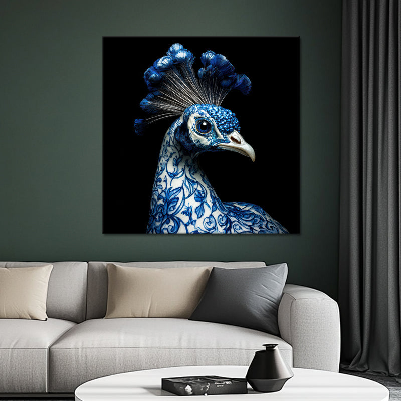 Pfau in Delfter Blau