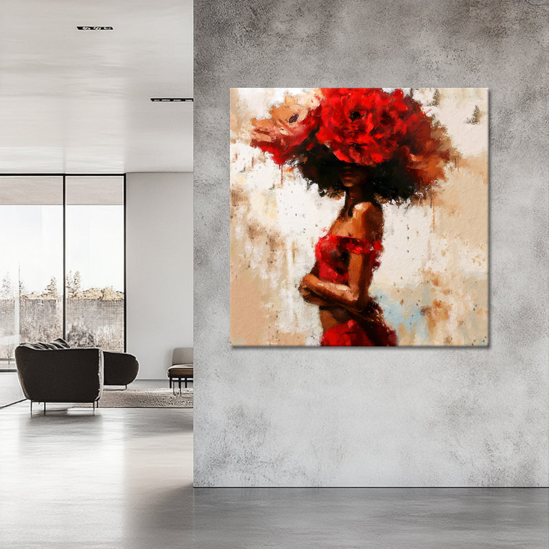 Frau mit roten Blumen