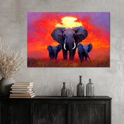 Elefantenfamilie bei Sonnenuntergang